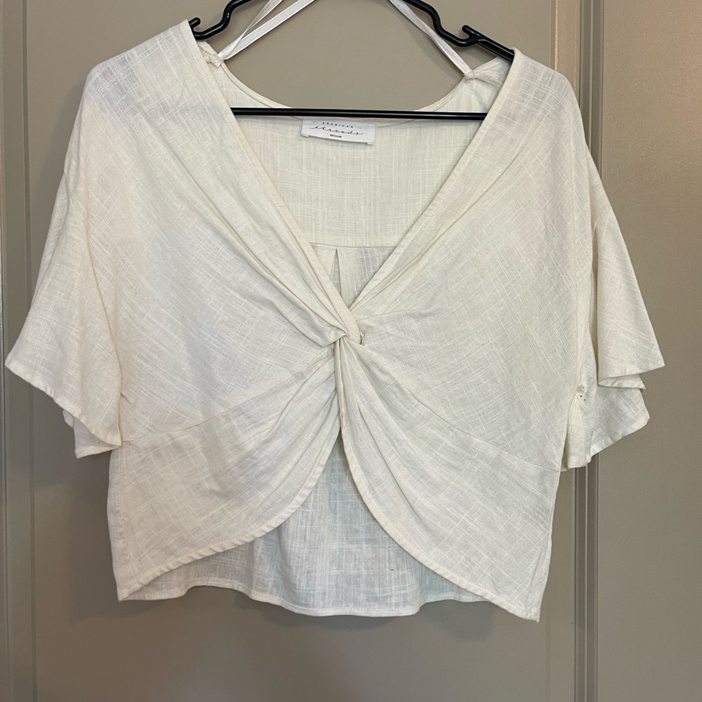 American Threads white linen crop top size Medium